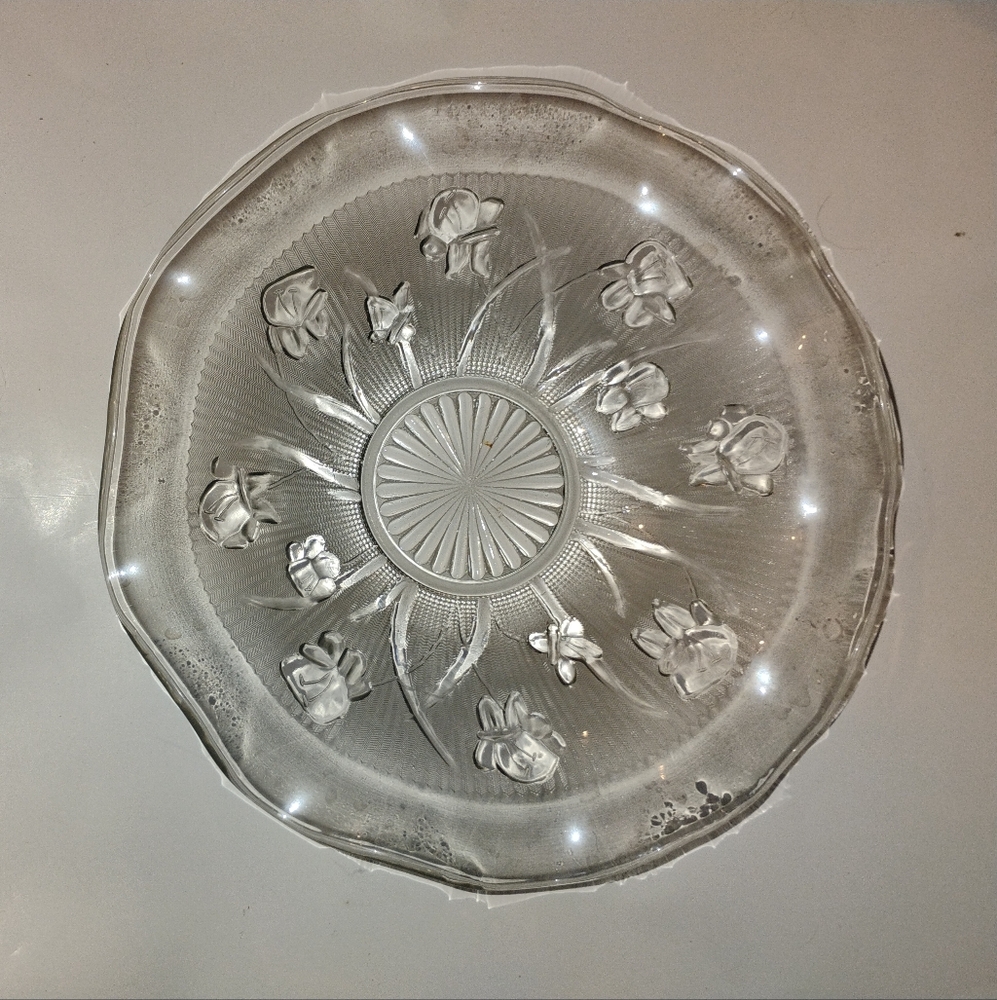 Vintage Jeanette Glass Company Elegant Clear Glass Rose Decorative Bowl